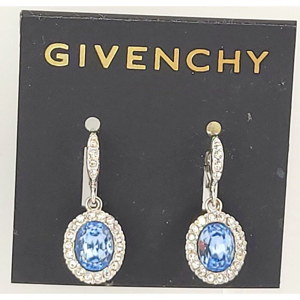 Contemporary Signed Givenchy Blue White Crystal Rhinestone Chandelier Earrings
